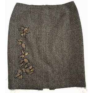 Nine West Pencil Skirt Women's 6 Petite Brown Wool Blend Beaded Dark Academia